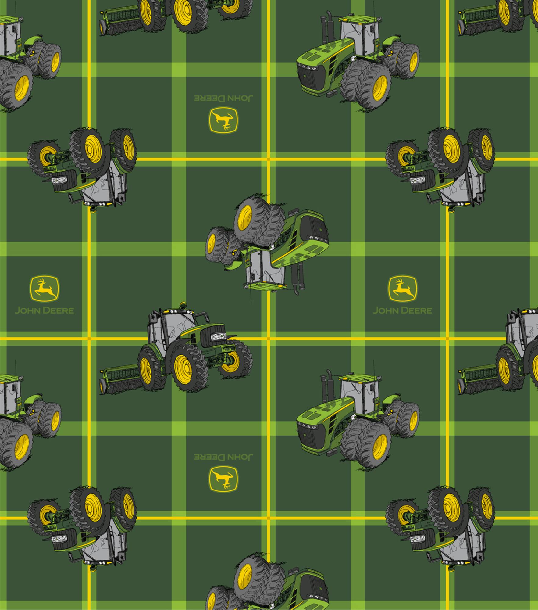 John Deere Square Plaid Tractors Cotton Fabric